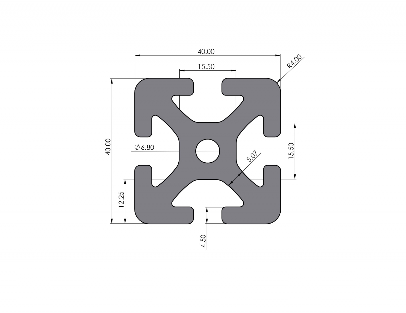 Aluminiumprofil 40x40 schwer Nut 8 I-Typ